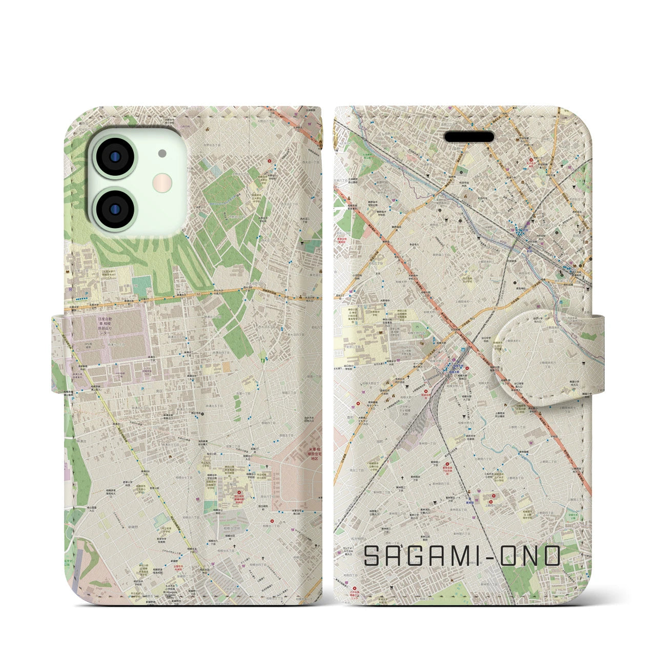 【相模大野(神奈川県)】地図柄iPhoneケース(手帳タイプ)ナチュラル・iPhone 12 mini 用
