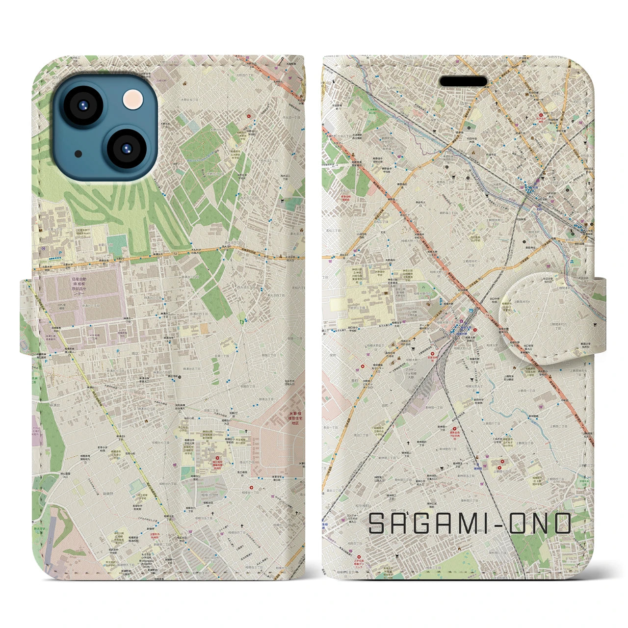 【相模大野(神奈川県)】地図柄iPhoneケース(手帳タイプ)ナチュラル・iPhone 13 用