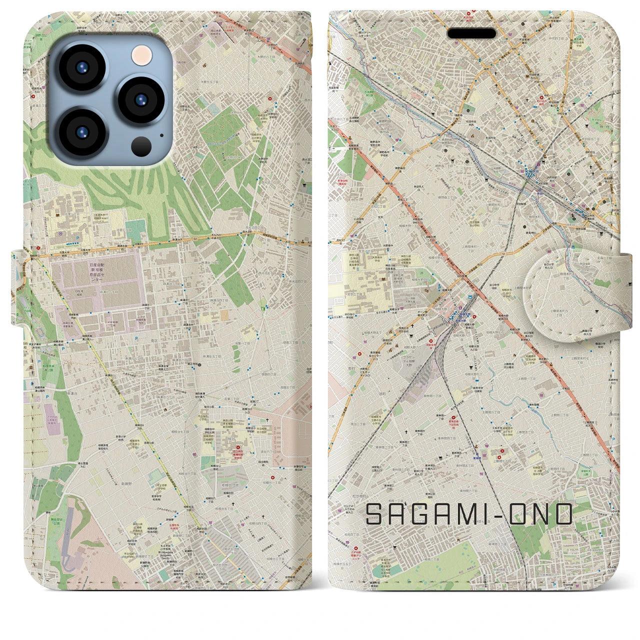 【相模大野(神奈川県)】地図柄iPhoneケース(手帳タイプ)ナチュラル・iPhone 13 Pro Max 用