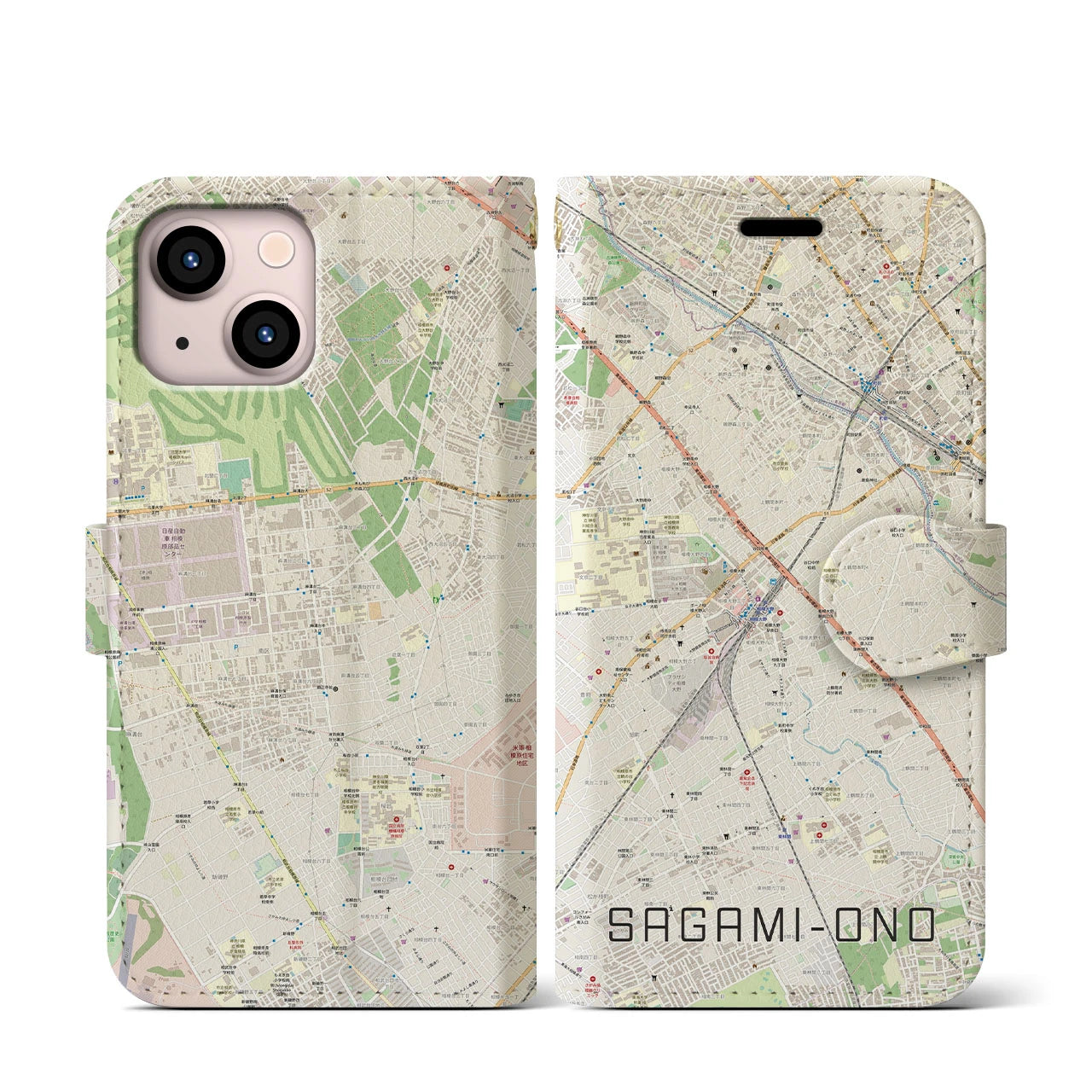 【相模大野(神奈川県)】地図柄iPhoneケース(手帳タイプ)ナチュラル・iPhone 13 mini 用