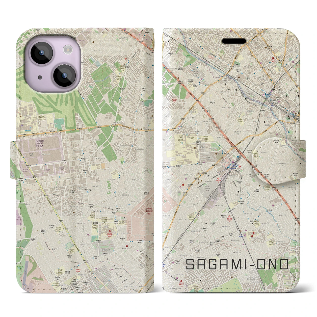 【相模大野(神奈川県)】地図柄iPhoneケース(手帳タイプ)ナチュラル・iPhone 14 用
