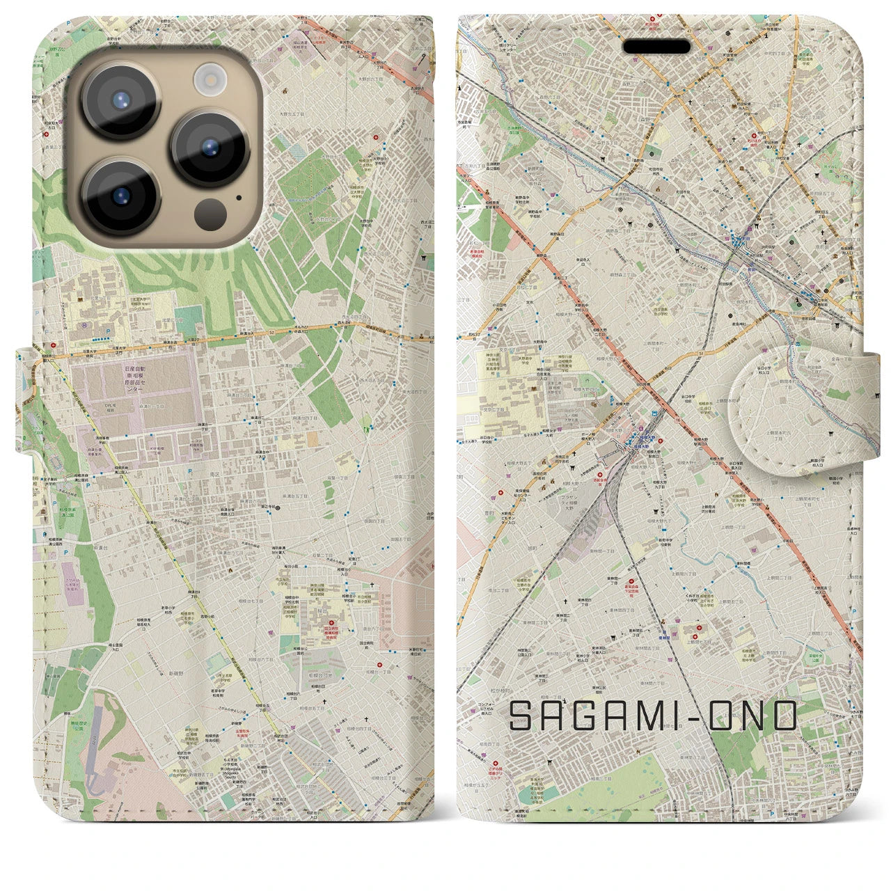 【相模大野(神奈川県)】地図柄iPhoneケース(手帳タイプ)ナチュラル・iPhone 14 Pro Max 用