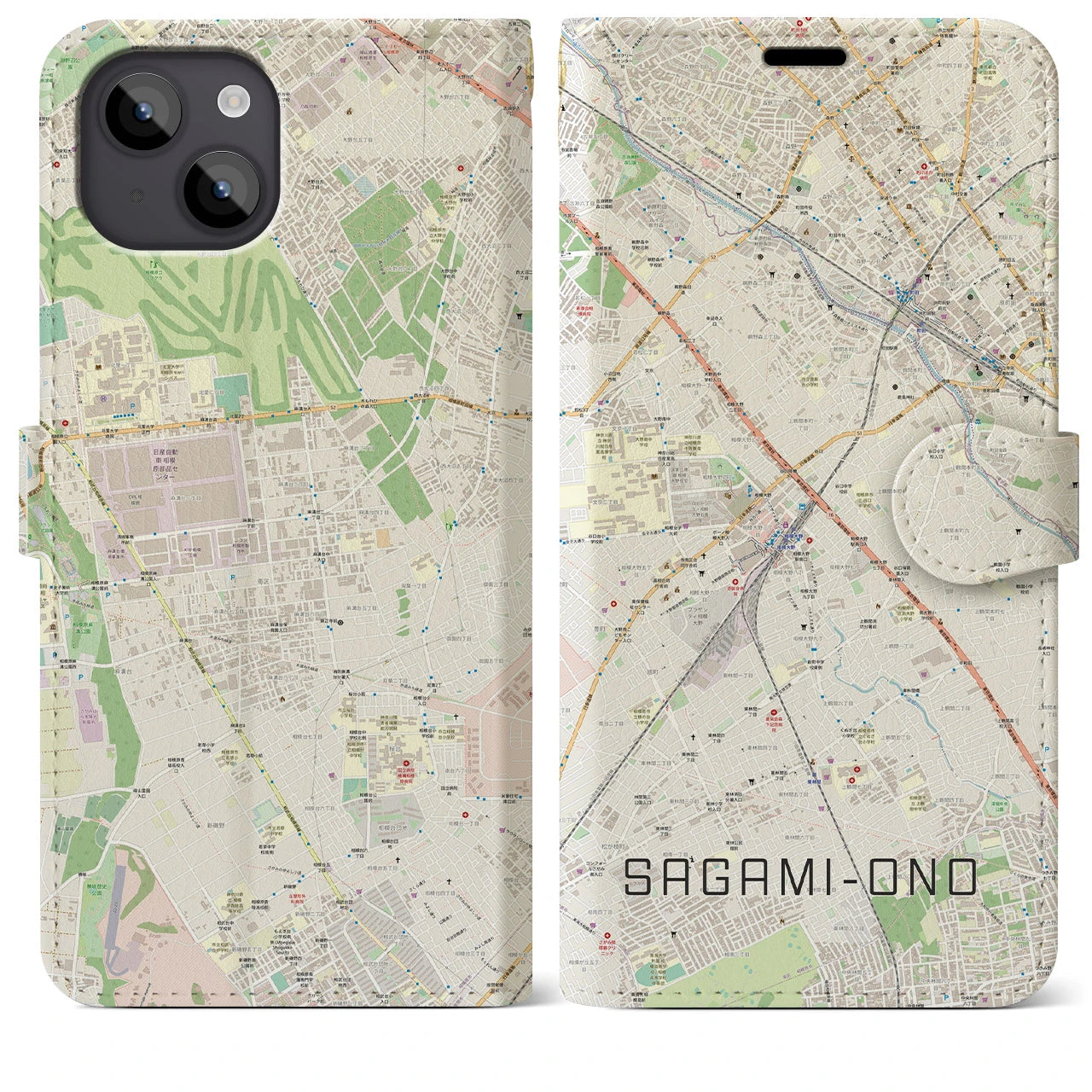 【相模大野(神奈川県)】地図柄iPhoneケース(手帳タイプ)ナチュラル・iPhone 14 Plus 用