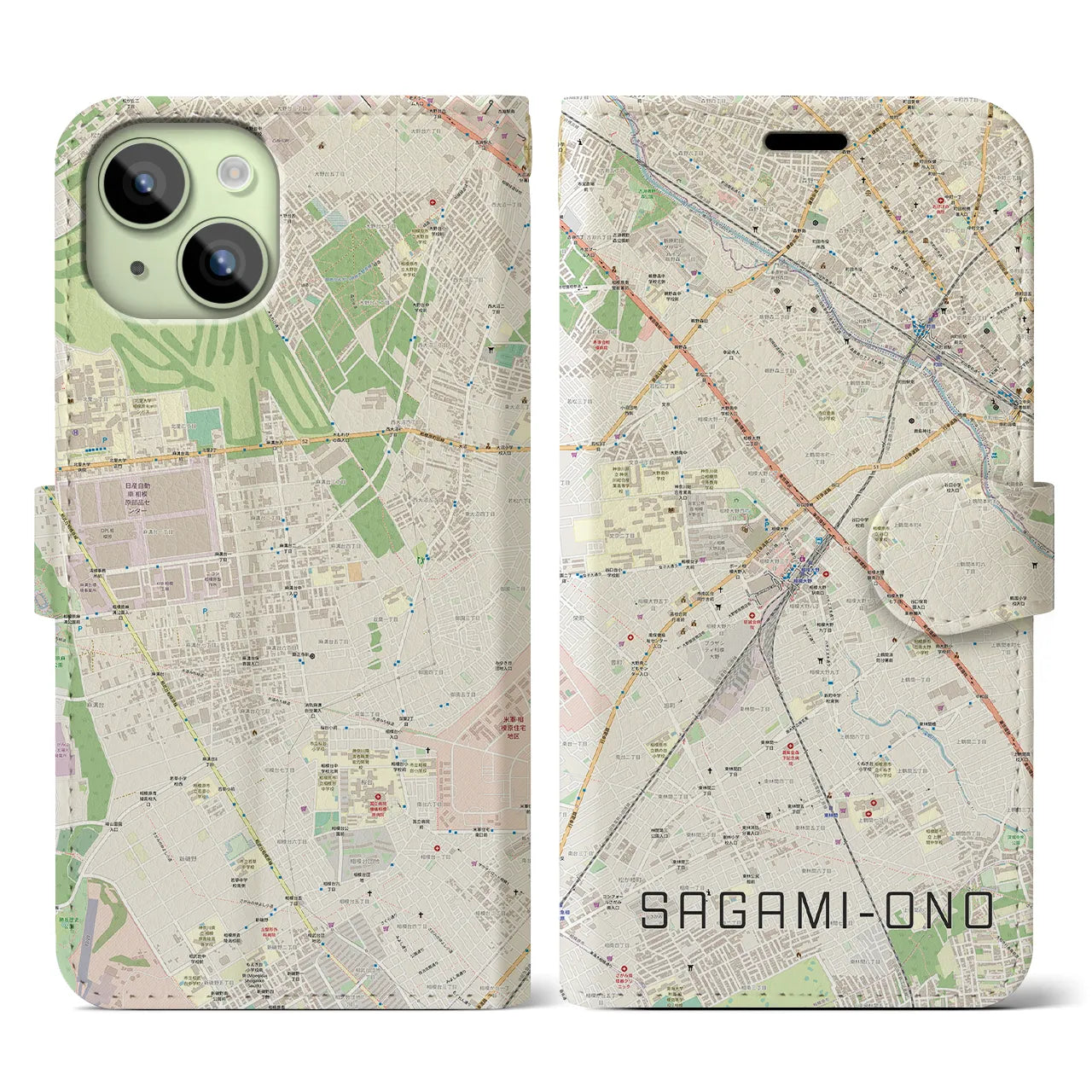 【相模大野(神奈川県)】地図柄iPhoneケース(手帳タイプ)ナチュラル・iPhone 15 用