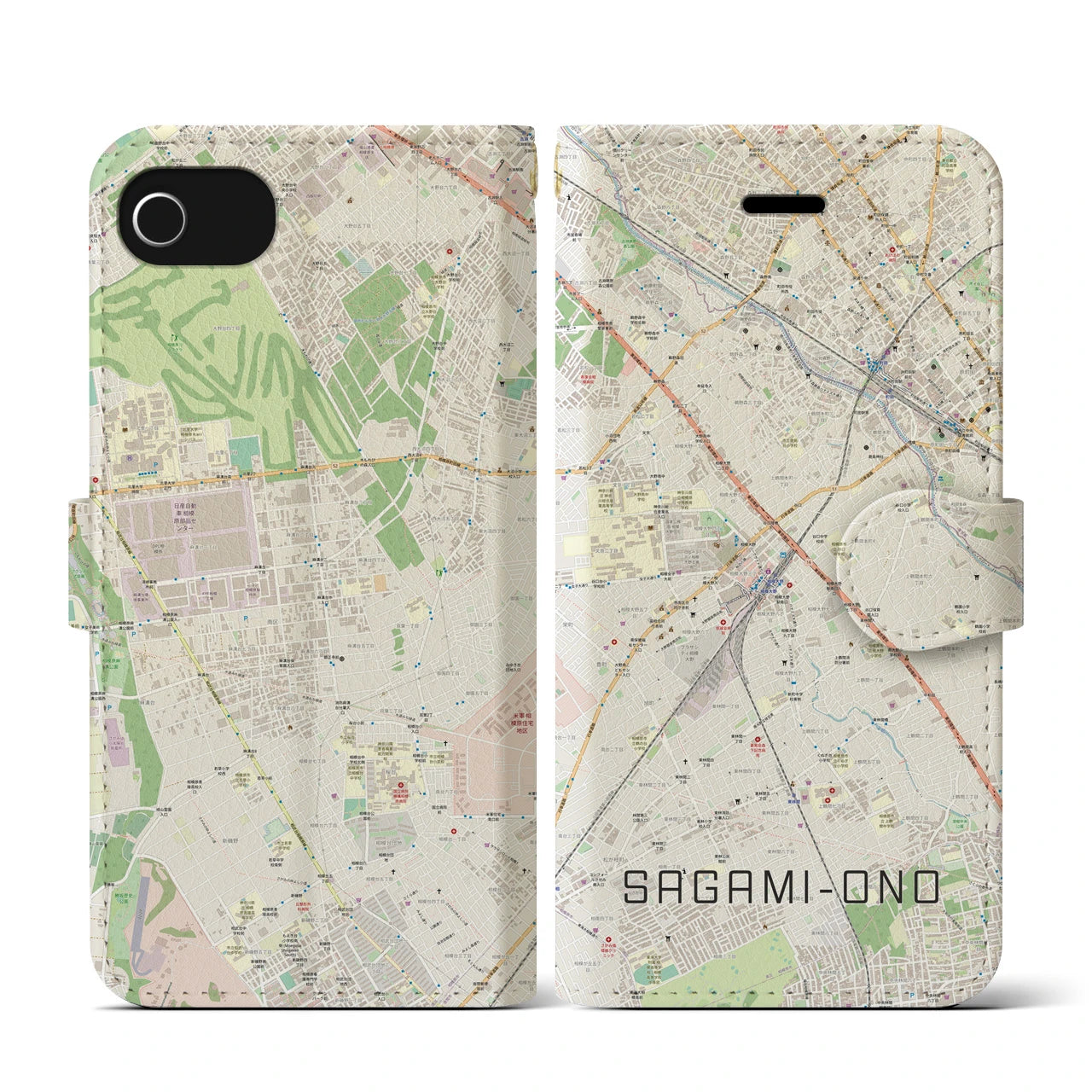 【相模大野(神奈川県)】地図柄iPhoneケース(手帳タイプ)ナチュラル・iPhone SE(第3 / 第2世代) / 8 / 7 / 6s / 6 用