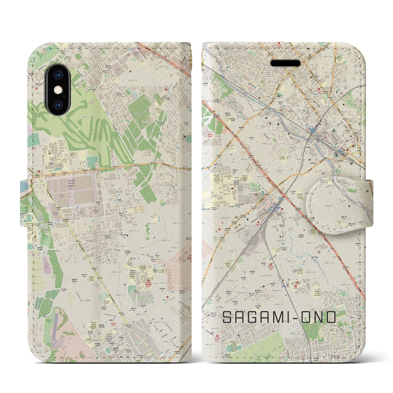 【相模大野(神奈川県)】地図柄iPhoneケース(手帳タイプ)ナチュラル・iPhone XS / X 用
