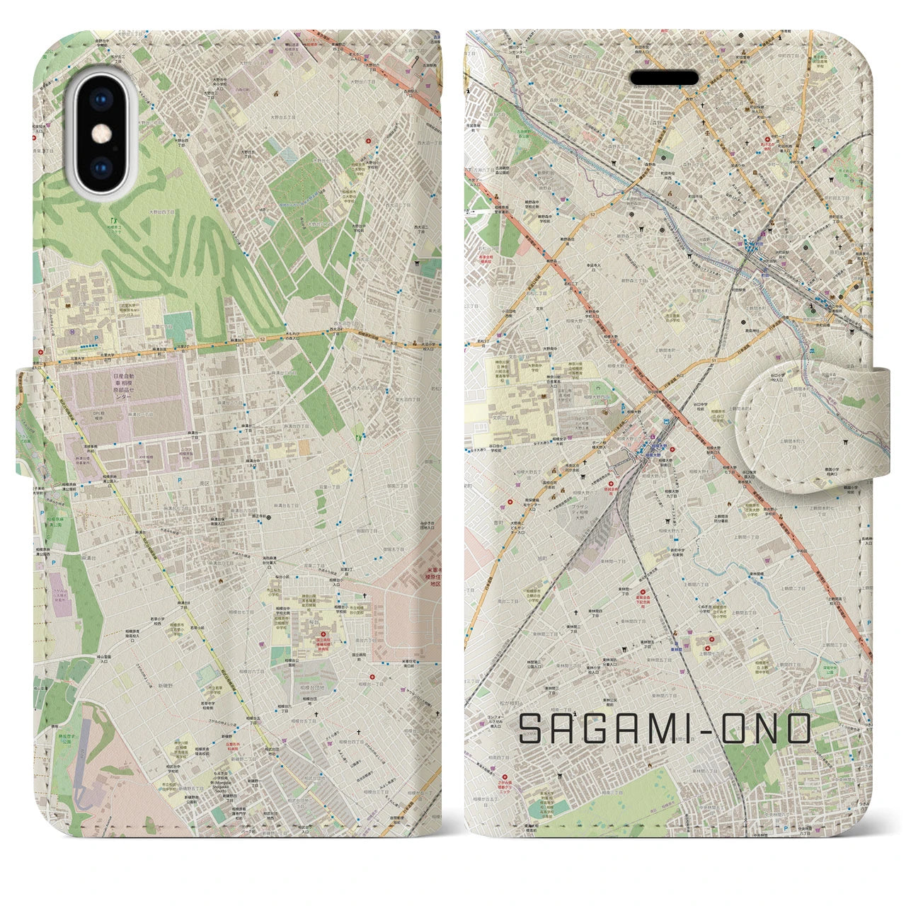 【相模大野(神奈川県)】地図柄iPhoneケース(手帳タイプ)ナチュラル・iPhone XS Max 用