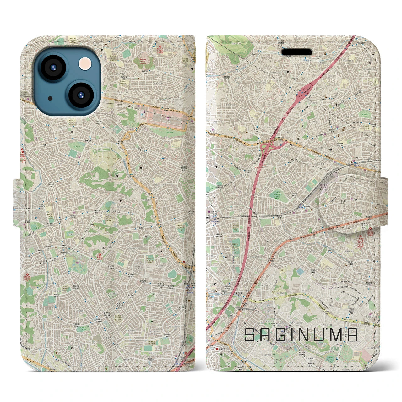 【鷺沼(神奈川県)】地図柄iPhoneケース(手帳タイプ)ナチュラル・iPhone 13 用