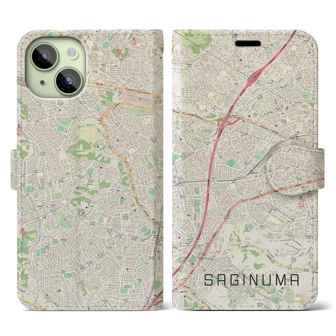 【鷺沼(神奈川県)】地図柄iPhoneケース(手帳タイプ)ナチュラル・iPhone 15 用