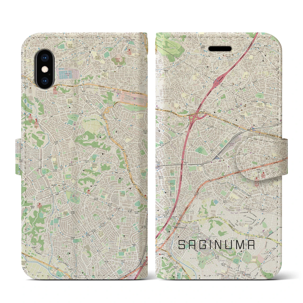 【鷺沼(神奈川県)】地図柄iPhoneケース(手帳タイプ)ナチュラル・iPhone XS / X 用