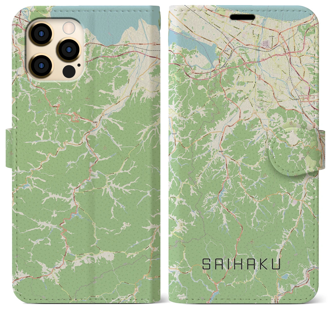 【西伯(鳥取県)】地図柄iPhoneケース(手帳タイプ)ナチュラル・iPhone 12 Pro Max 用