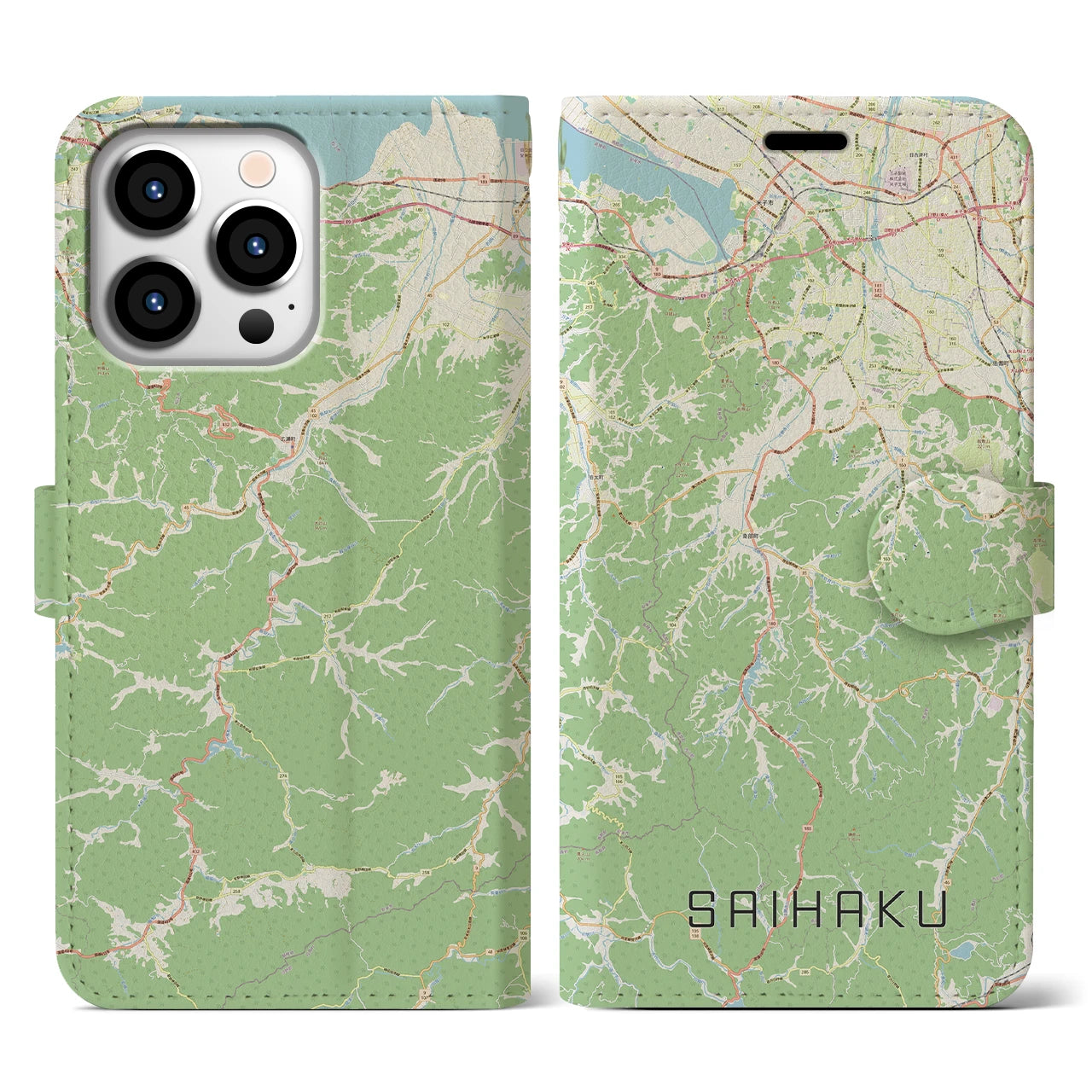 【西伯(鳥取県)】地図柄iPhoneケース(手帳タイプ)ナチュラル・iPhone 13 Pro 用