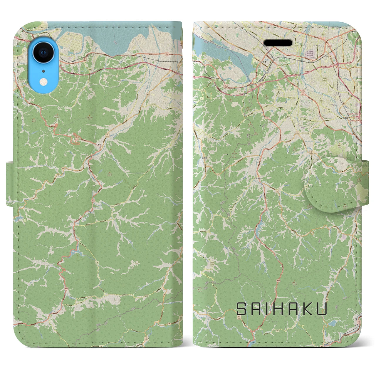 【西伯(鳥取県)】地図柄iPhoneケース(手帳タイプ)ナチュラル・iPhone XR 用
