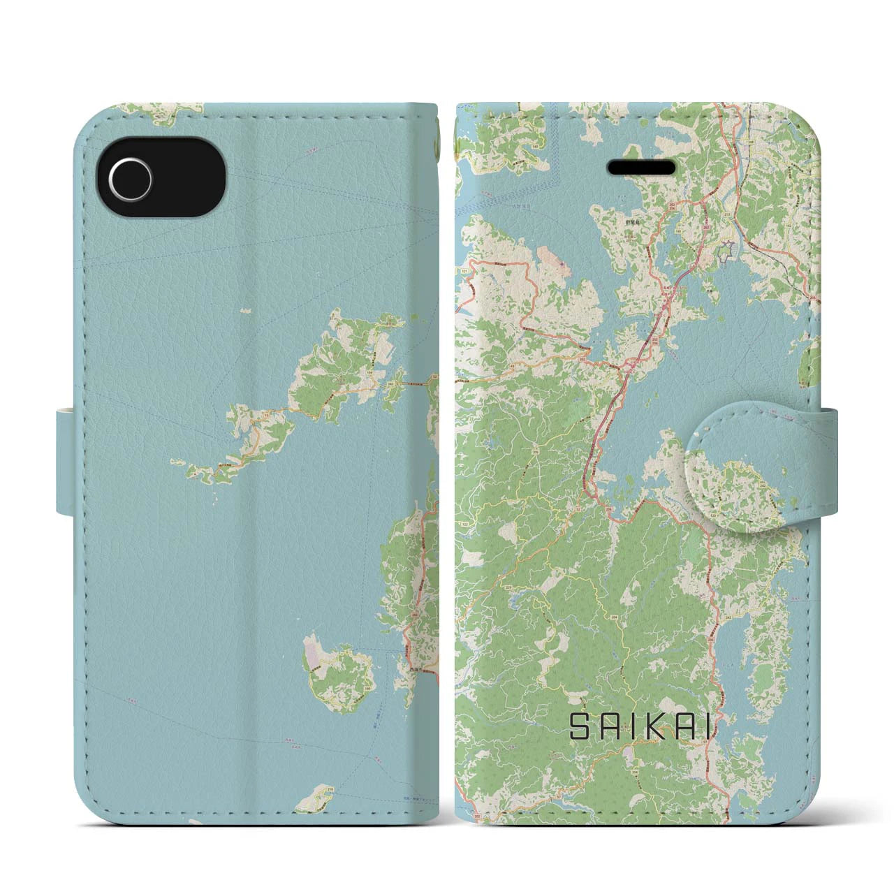 【西海(長崎県)】地図柄iPhoneケース(手帳タイプ)ナチュラル・iPhone SE(第3 / 第2世代) / 8 / 7 / 6s / 6 用