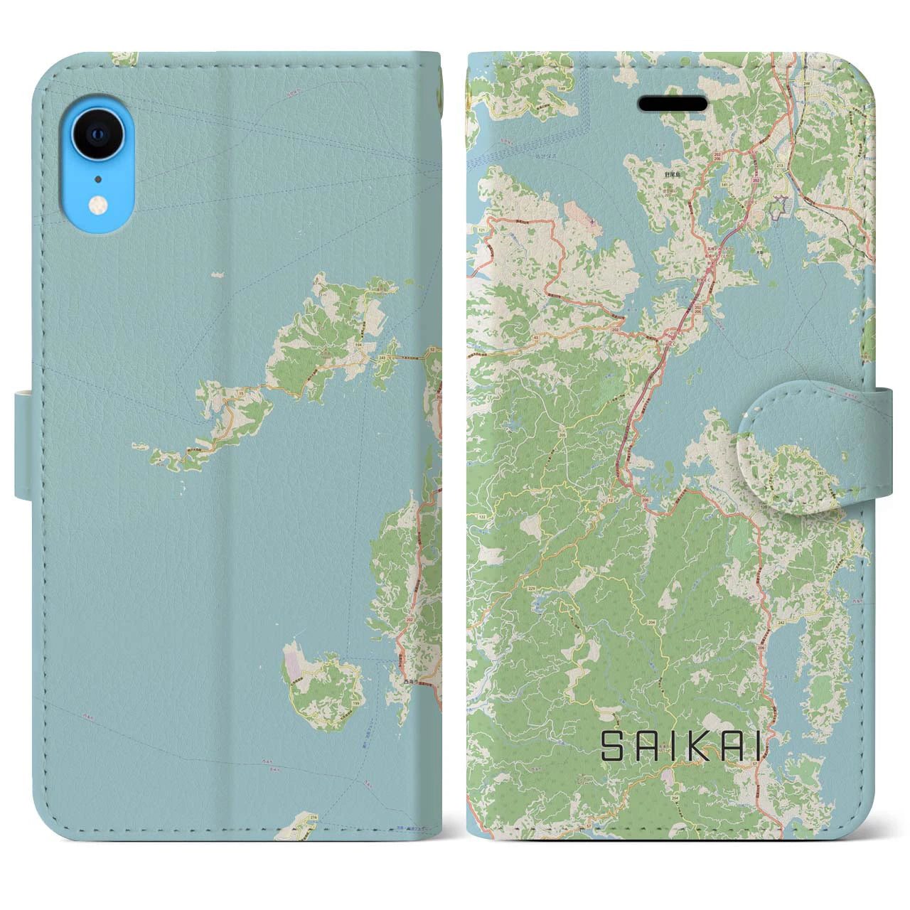 【西海(長崎県)】地図柄iPhoneケース(手帳タイプ)ナチュラル・iPhone XR 用