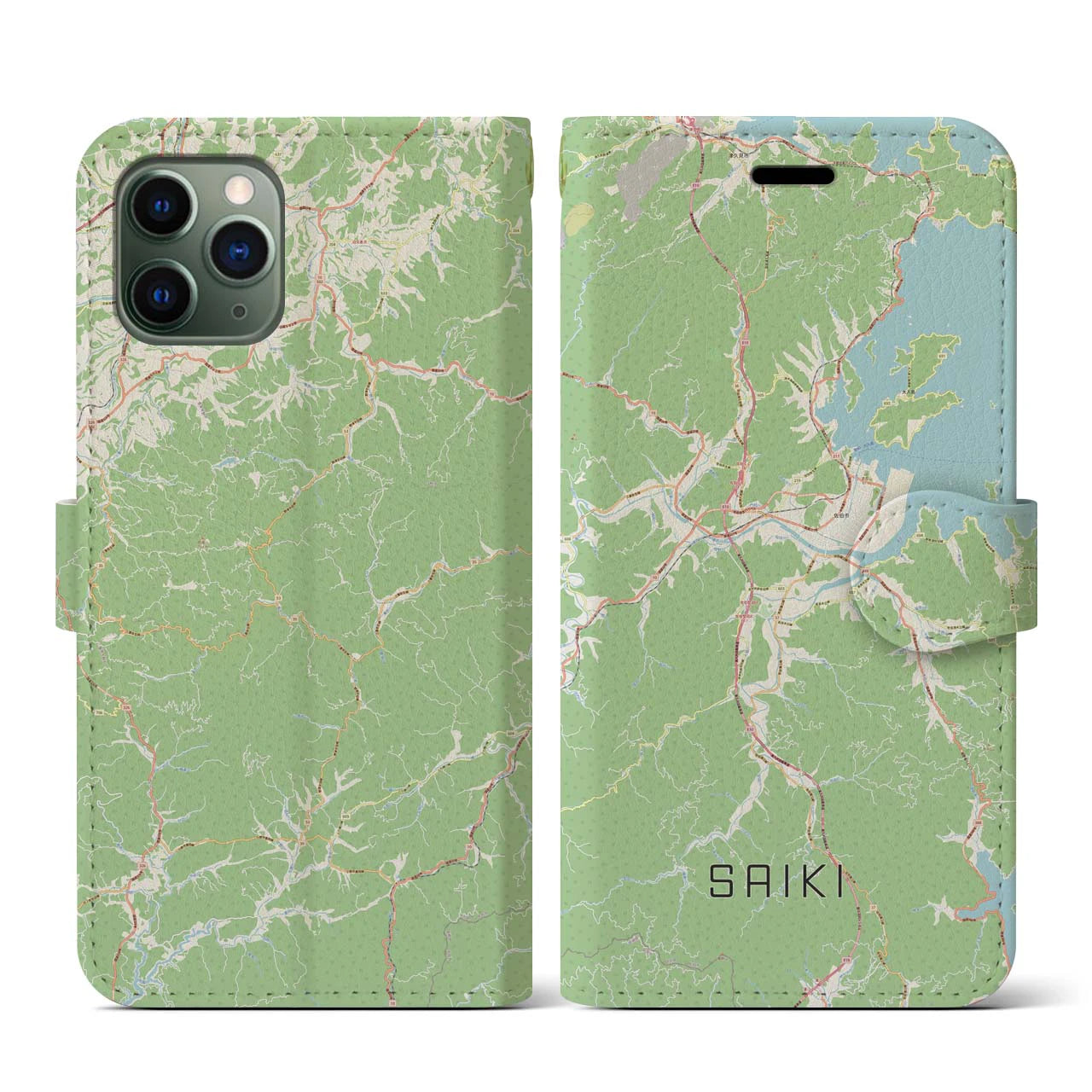 【佐伯(大分県)】地図柄iPhoneケース(手帳タイプ)ナチュラル・iPhone 11 Pro 用