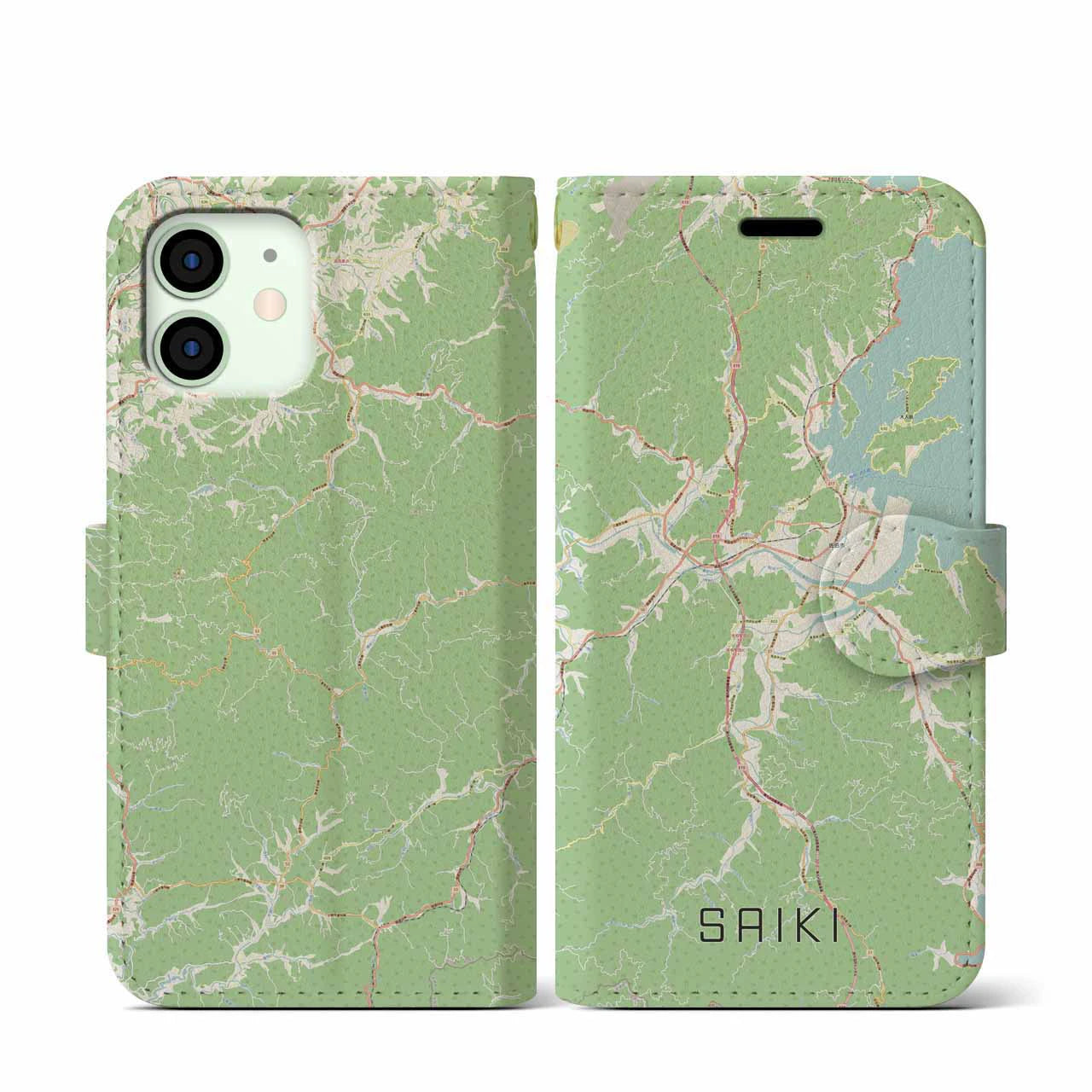 【佐伯(大分県)】地図柄iPhoneケース(手帳タイプ)ナチュラル・iPhone 12 mini 用