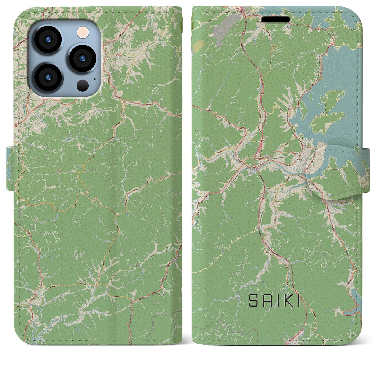【佐伯(大分県)】地図柄iPhoneケース(手帳タイプ)ナチュラル・iPhone 13 Pro Max 用