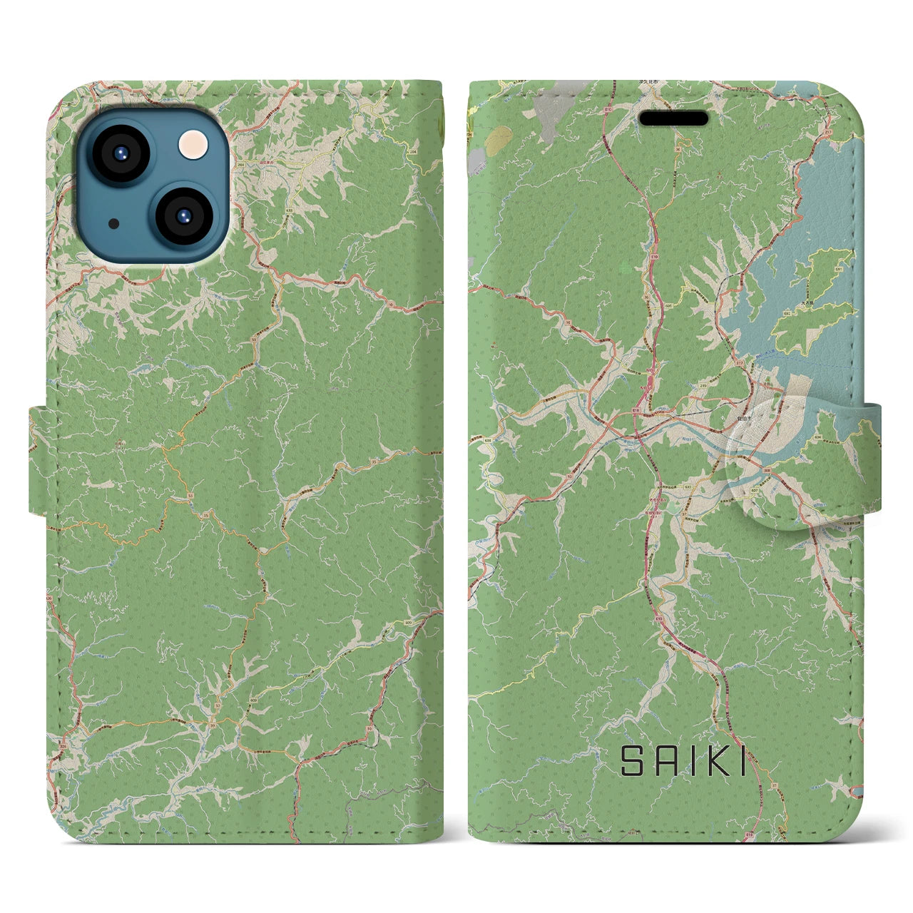 【佐伯(大分県)】地図柄iPhoneケース(手帳タイプ)ナチュラル・iPhone 13 用