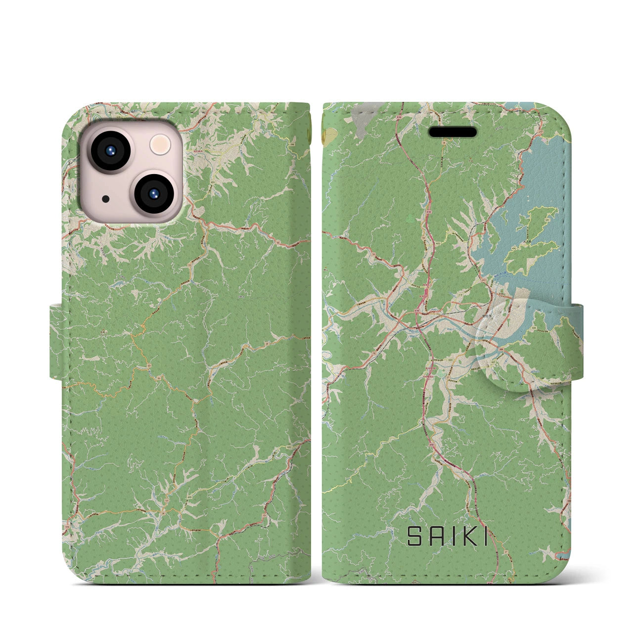 【佐伯(大分県)】地図柄iPhoneケース(手帳タイプ)ナチュラル・iPhone 13 mini 用