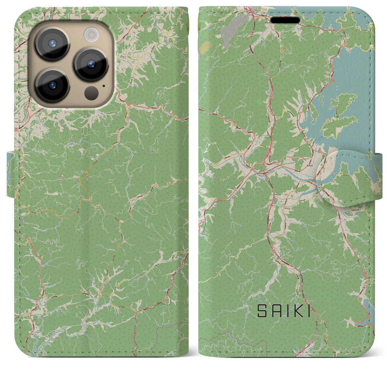 【佐伯(大分県)】地図柄iPhoneケース(手帳タイプ)ナチュラル・iPhone 14 Pro Max 用