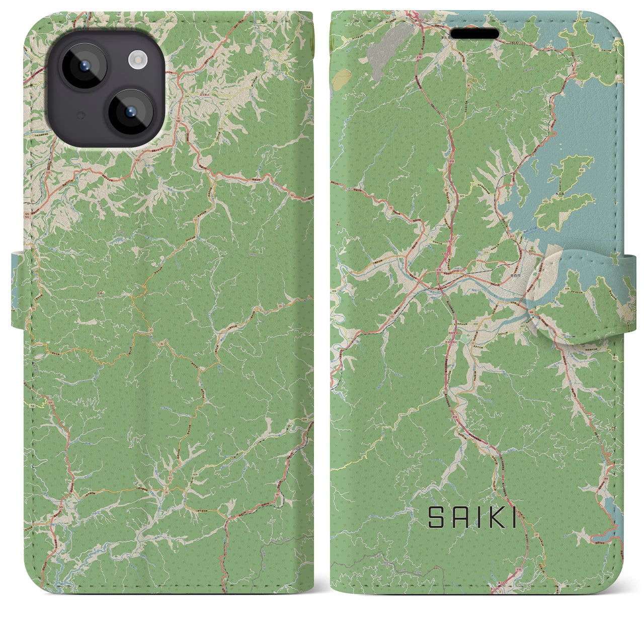 【佐伯(大分県)】地図柄iPhoneケース(手帳タイプ)ナチュラル・iPhone 14 Plus 用