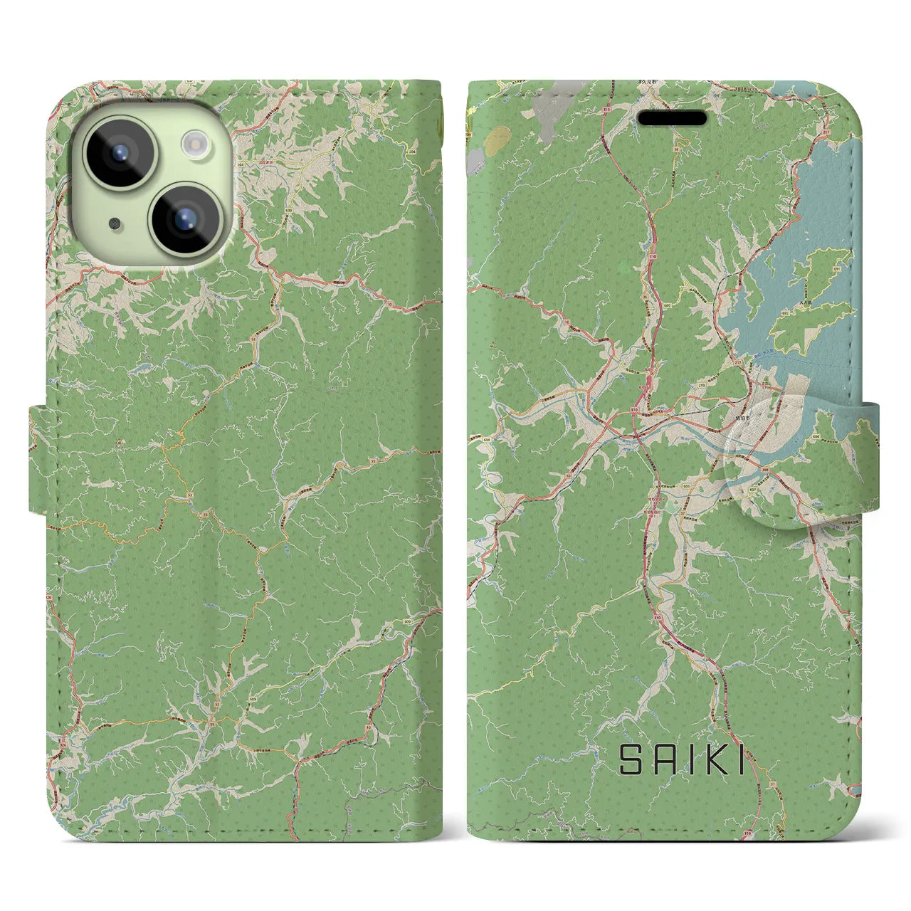 【佐伯(大分県)】地図柄iPhoneケース(手帳タイプ)ナチュラル・iPhone 15 用
