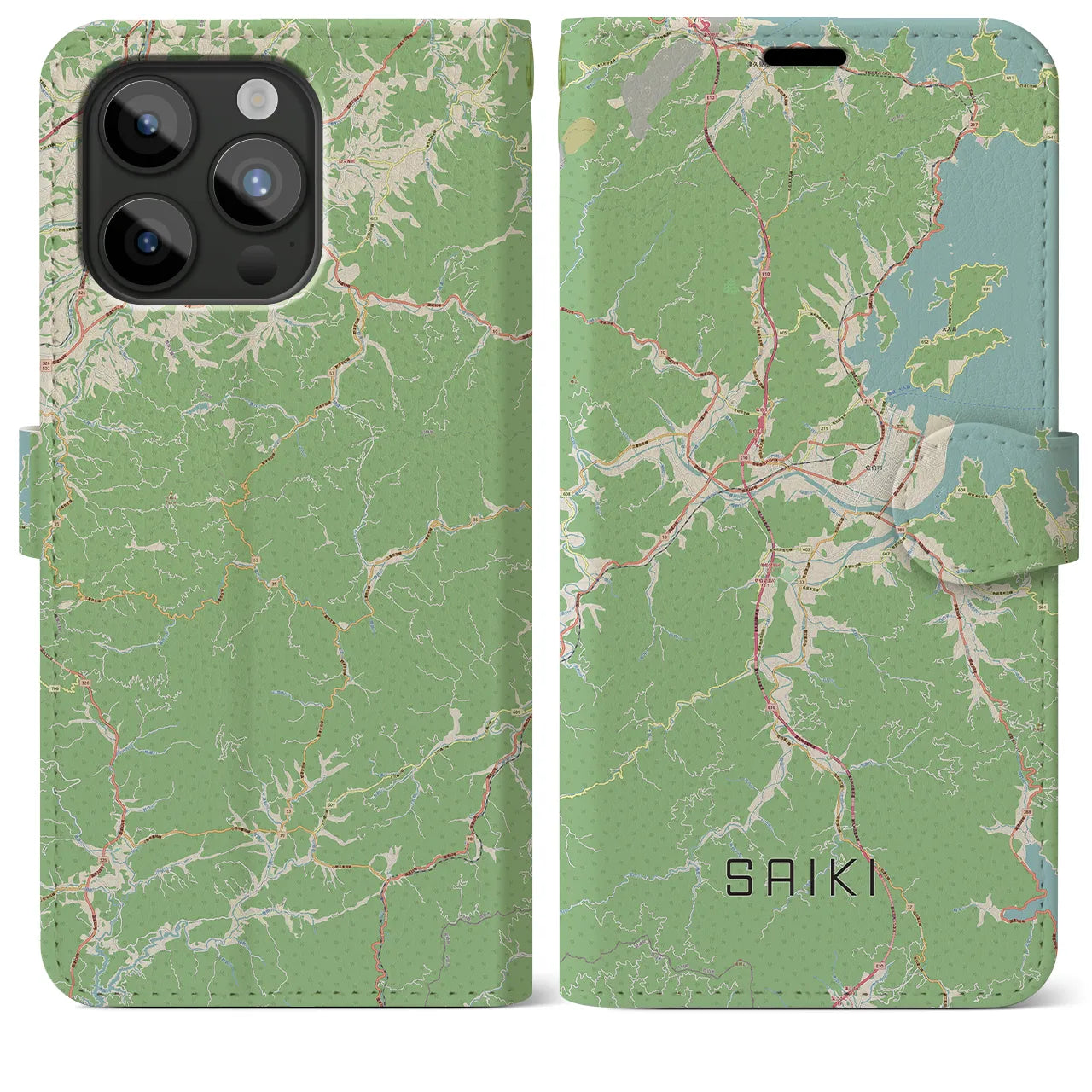 【佐伯(大分県)】地図柄iPhoneケース(手帳タイプ)ナチュラル・iPhone 15 Pro Max 用