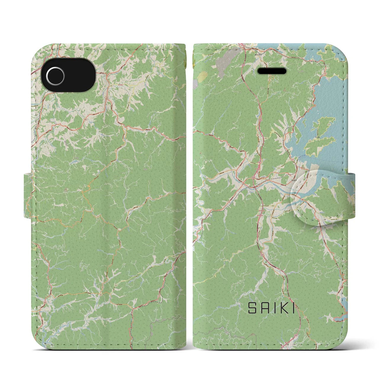 【佐伯(大分県)】地図柄iPhoneケース(手帳タイプ)ナチュラル・iPhone SE(第3 / 第2世代) / 8 / 7 / 6s / 6 用