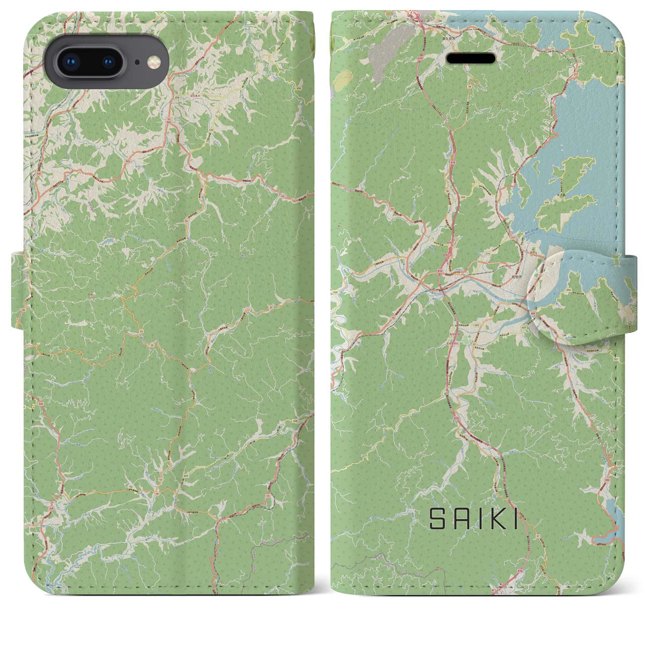 【佐伯(大分県)】地図柄iPhoneケース(手帳タイプ)ナチュラル・iPhone 8Plus /7Plus / 6sPlus / 6Plus 用