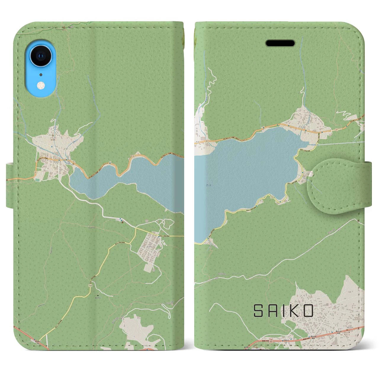 【西湖(山梨県)】地図柄iPhoneケース(手帳タイプ)ナチュラル・iPhone XR 用