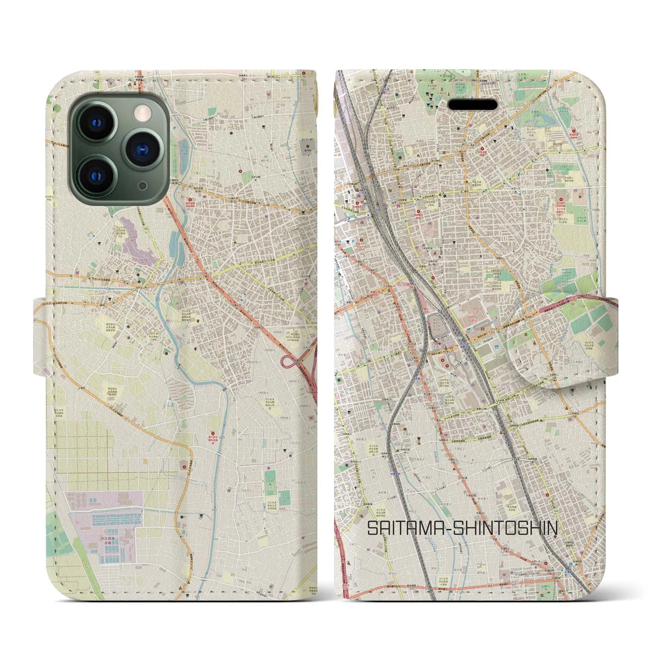 【さいたま新都心(埼玉県)】地図柄iPhoneケース(手帳タイプ)ナチュラル・iPhone 11 Pro 用