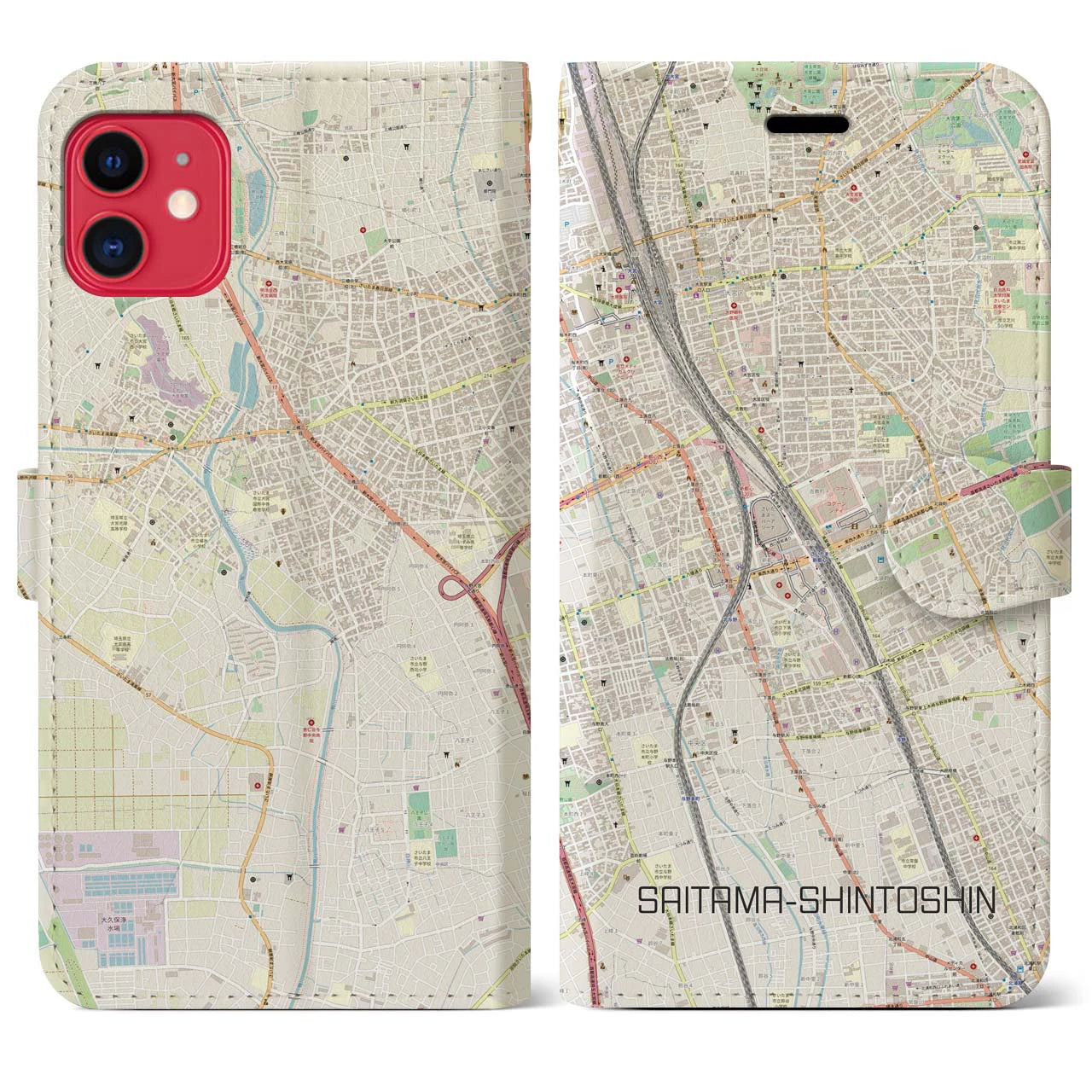 【さいたま新都心(埼玉県)】地図柄iPhoneケース(手帳タイプ)ナチュラル・iPhone 11 用