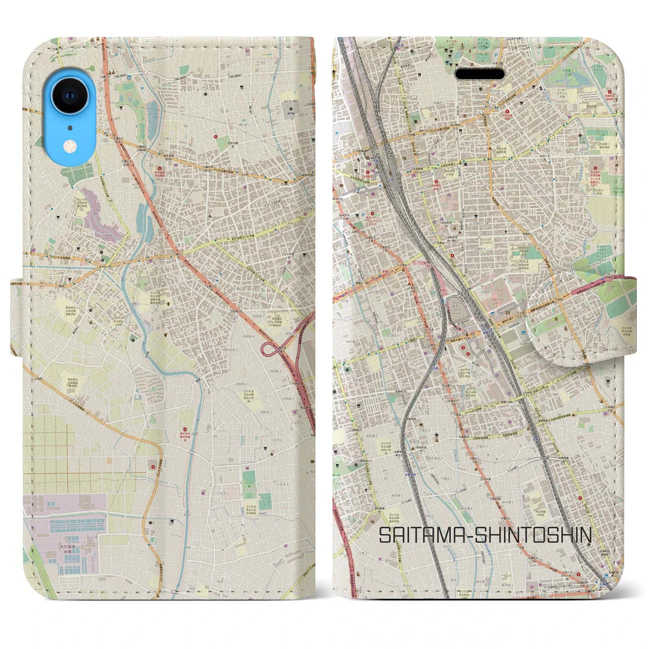 【さいたま新都心(埼玉県)】地図柄iPhoneケース(手帳タイプ)ナチュラル・iPhone XR 用