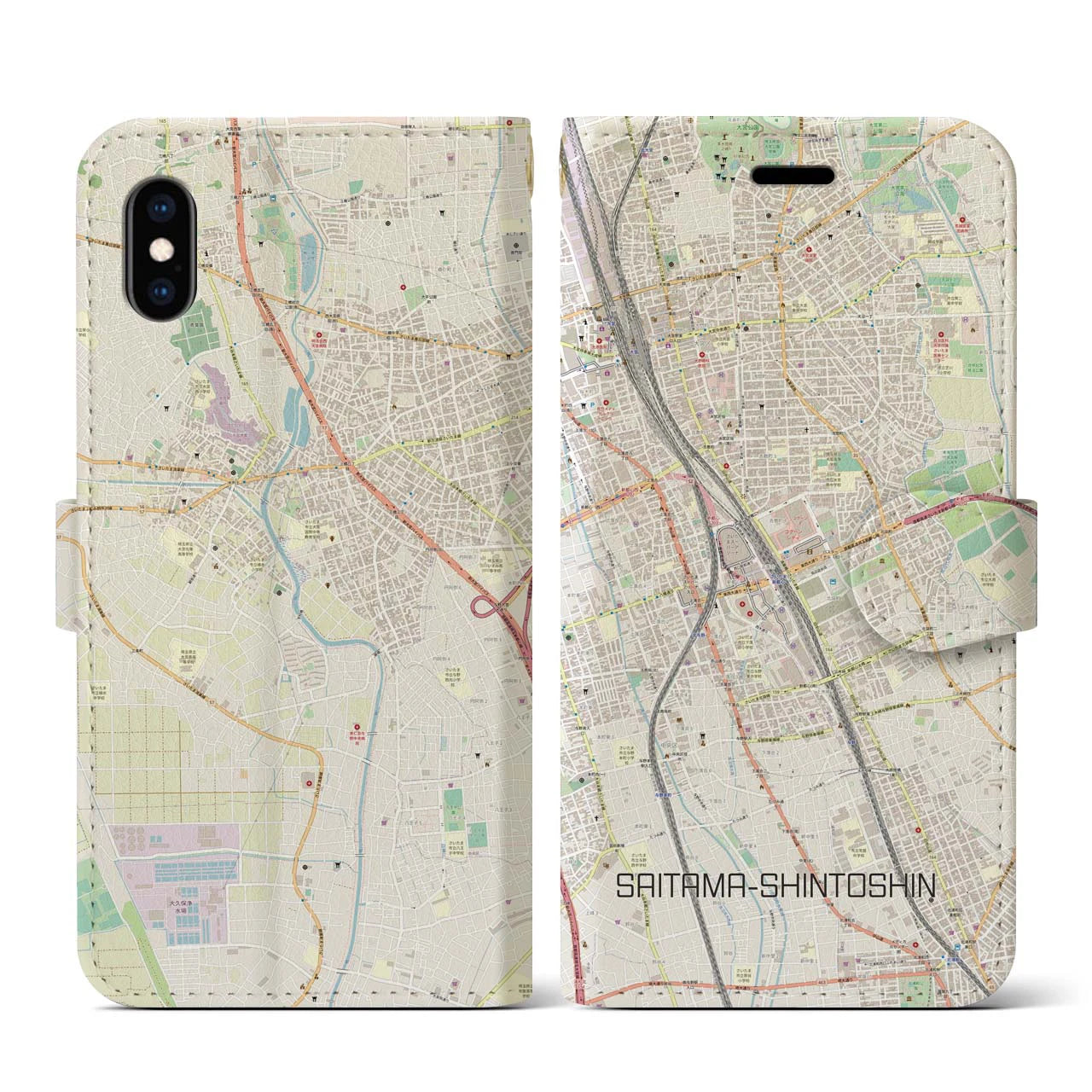 【さいたま新都心(埼玉県)】地図柄iPhoneケース(手帳タイプ)ナチュラル・iPhone XS / X 用