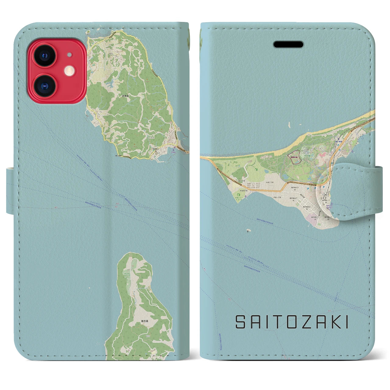 【西戸崎(福岡県)】地図柄iPhoneケース(手帳タイプ)ナチュラル・iPhone 11 用