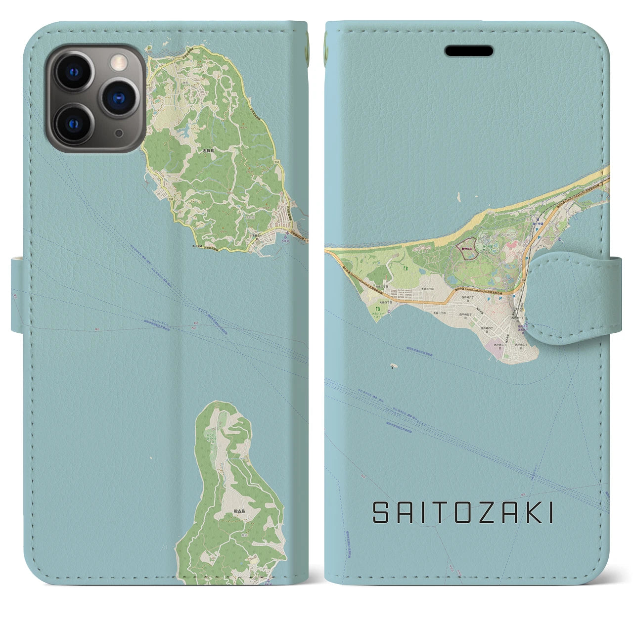 【西戸崎(福岡県)】地図柄iPhoneケース(手帳タイプ)ナチュラル・iPhone 11 Pro Max 用