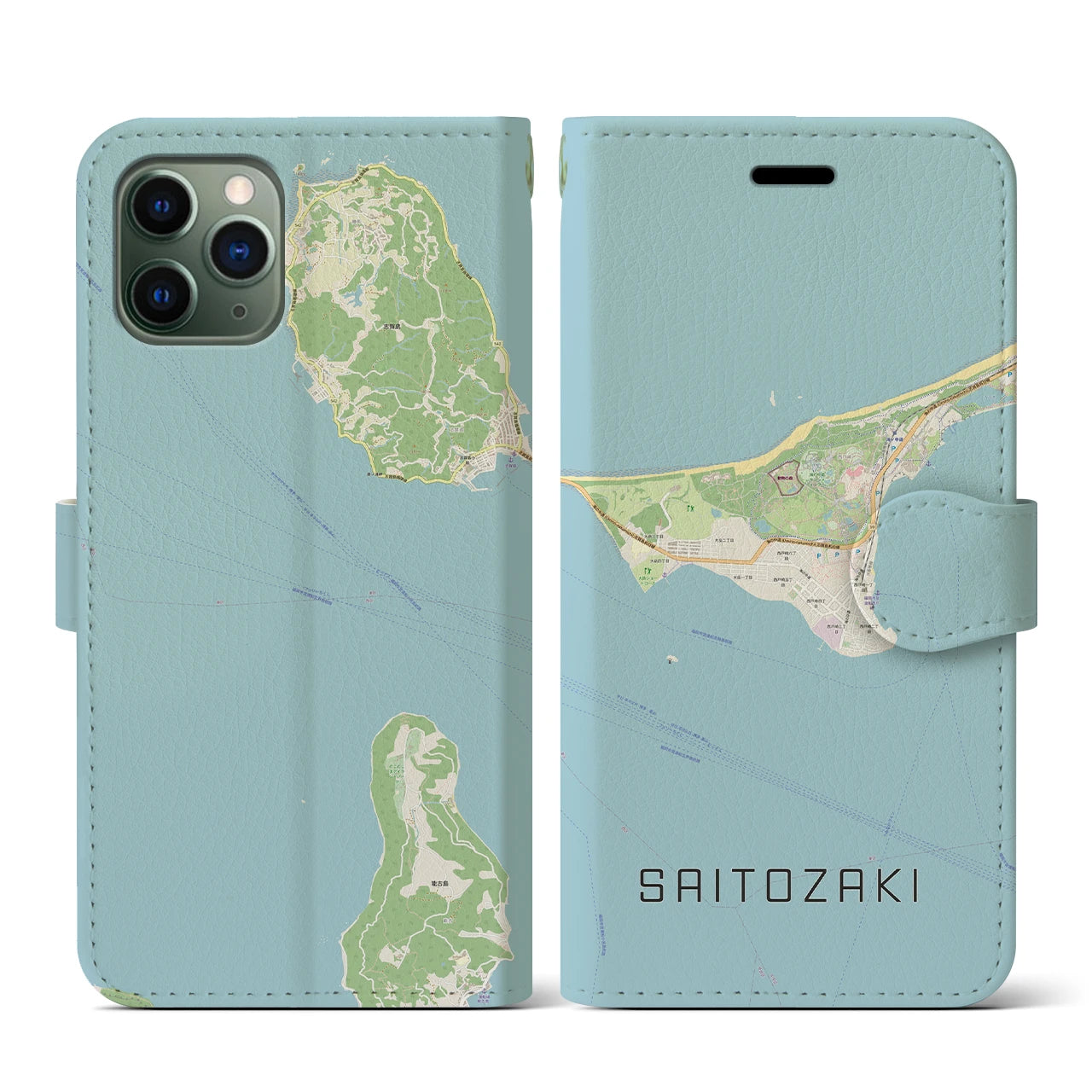 【西戸崎(福岡県)】地図柄iPhoneケース(手帳タイプ)ナチュラル・iPhone 11 Pro 用
