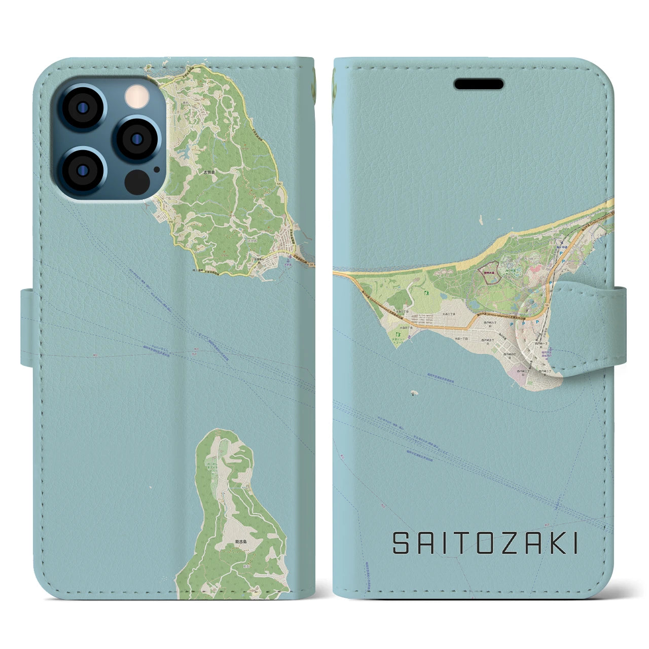 【西戸崎(福岡県)】地図柄iPhoneケース(手帳タイプ)ナチュラル・iPhone 12 / 12 Pro 用