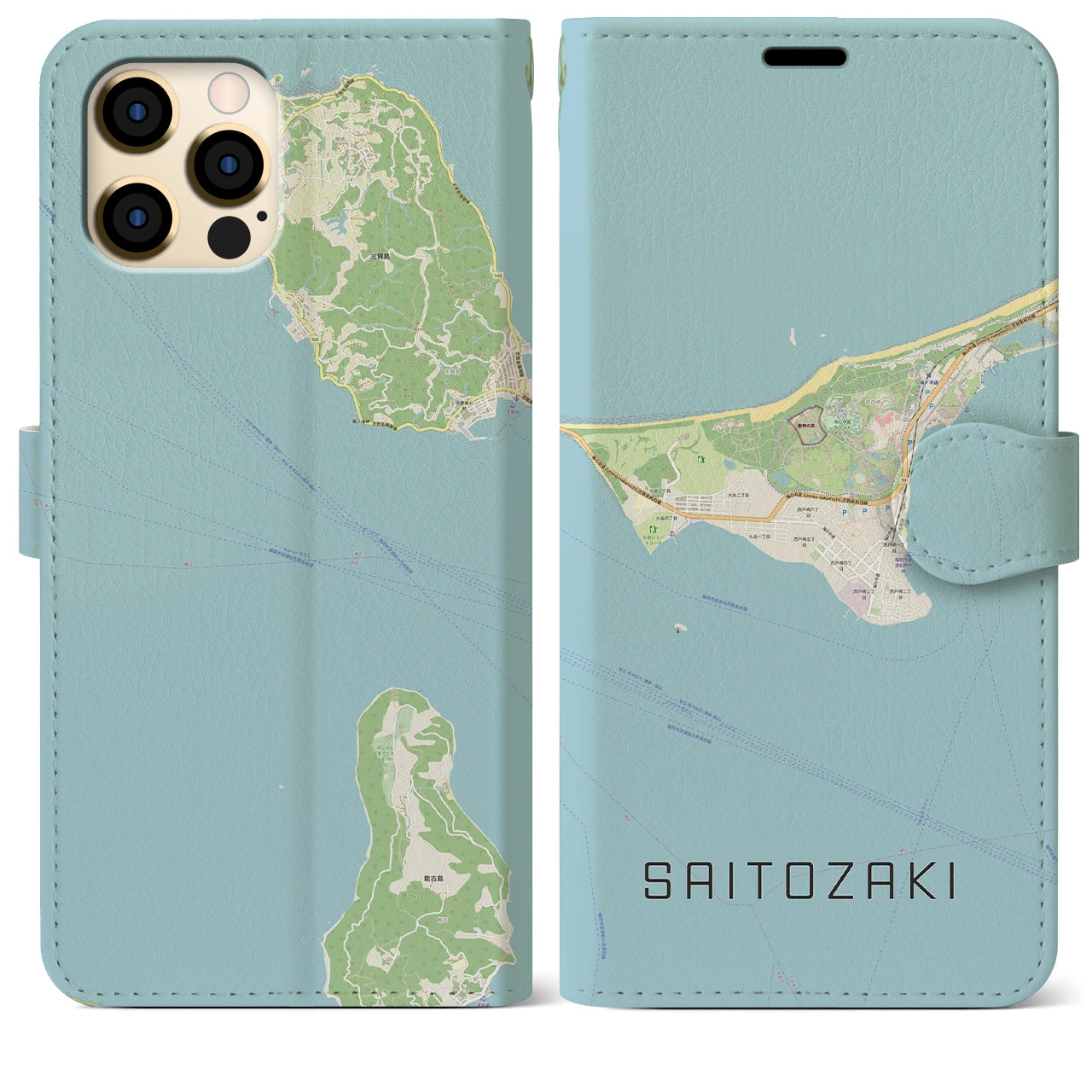 【西戸崎(福岡県)】地図柄iPhoneケース(手帳タイプ)ナチュラル・iPhone 12 Pro Max 用