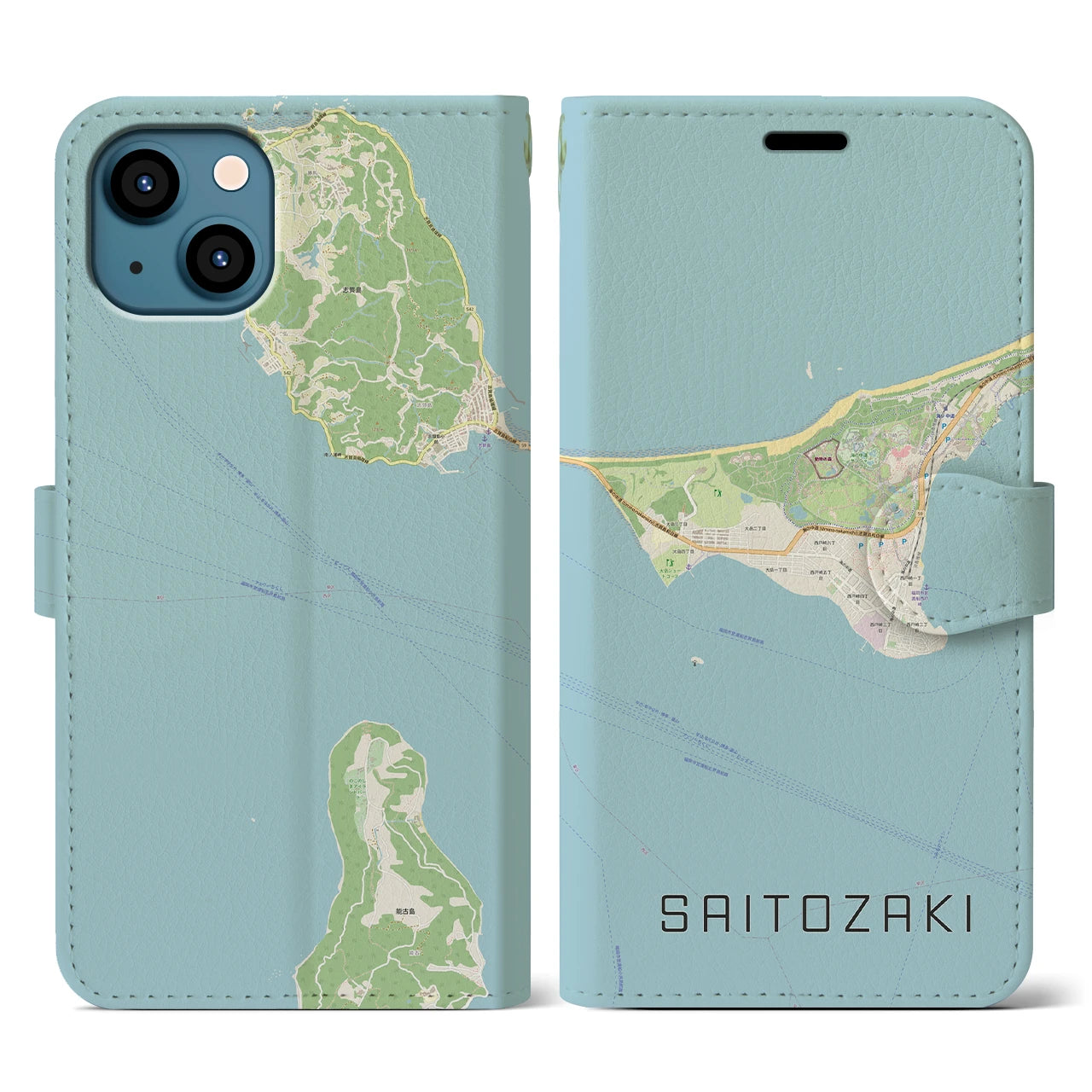 【西戸崎(福岡県)】地図柄iPhoneケース(手帳タイプ)ナチュラル・iPhone 13 用