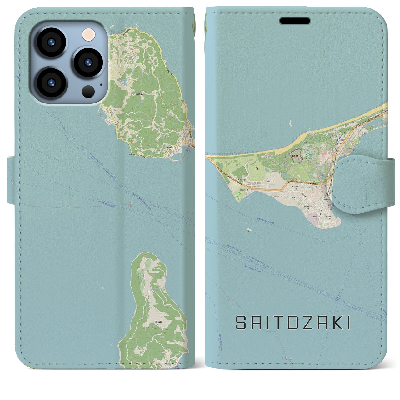 【西戸崎(福岡県)】地図柄iPhoneケース(手帳タイプ)ナチュラル・iPhone 13 Pro Max 用