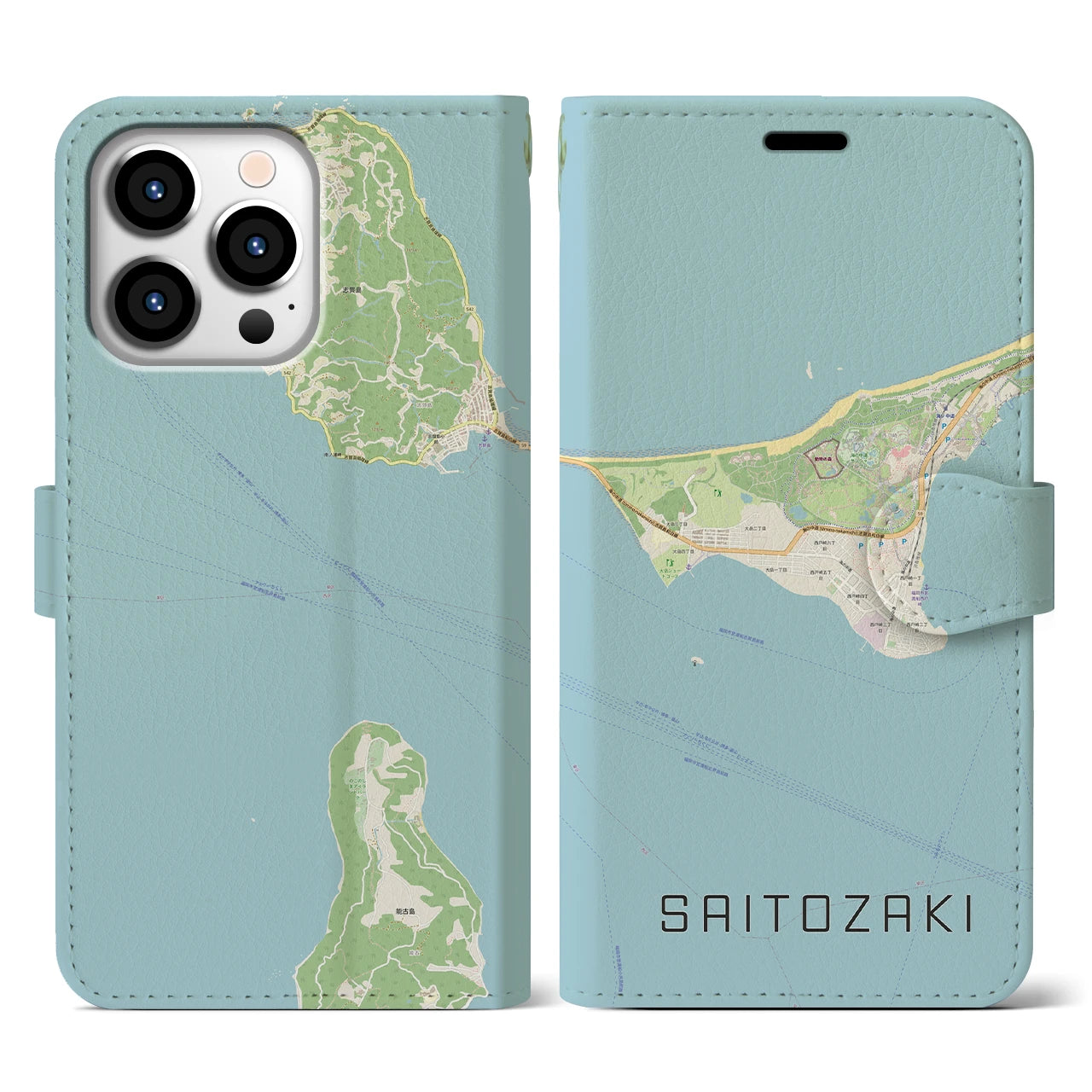 【西戸崎(福岡県)】地図柄iPhoneケース(手帳タイプ)ナチュラル・iPhone 13 Pro 用