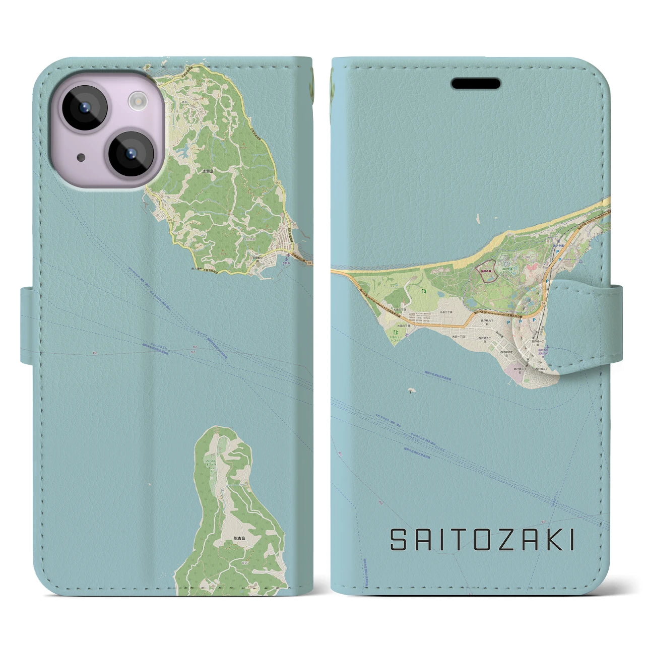 【西戸崎(福岡県)】地図柄iPhoneケース(手帳タイプ)ナチュラル・iPhone 14 用
