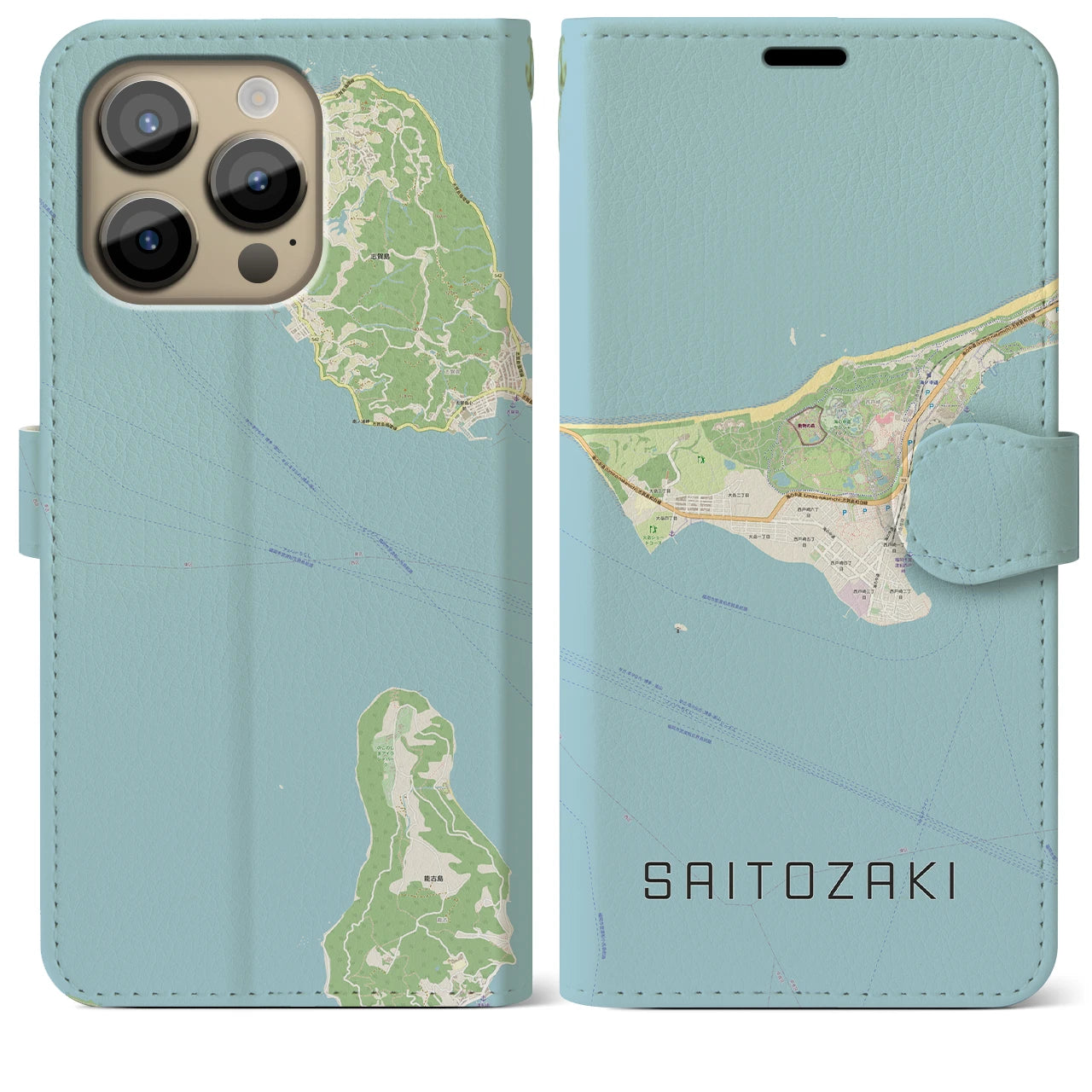 【西戸崎(福岡県)】地図柄iPhoneケース(手帳タイプ)ナチュラル・iPhone 14 Pro Max 用