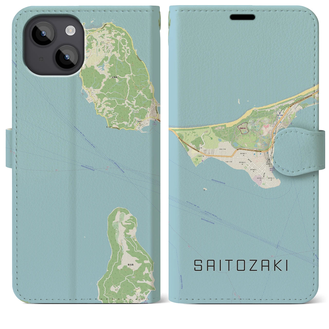 【西戸崎(福岡県)】地図柄iPhoneケース(手帳タイプ)ナチュラル・iPhone 14 Plus 用
