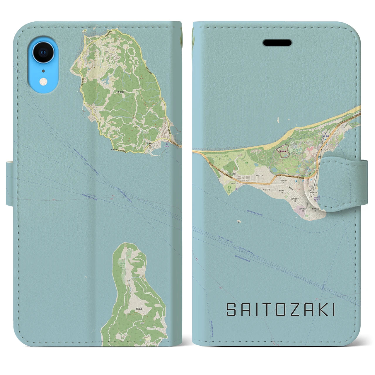 【西戸崎(福岡県)】地図柄iPhoneケース(手帳タイプ)ナチュラル・iPhone XR 用