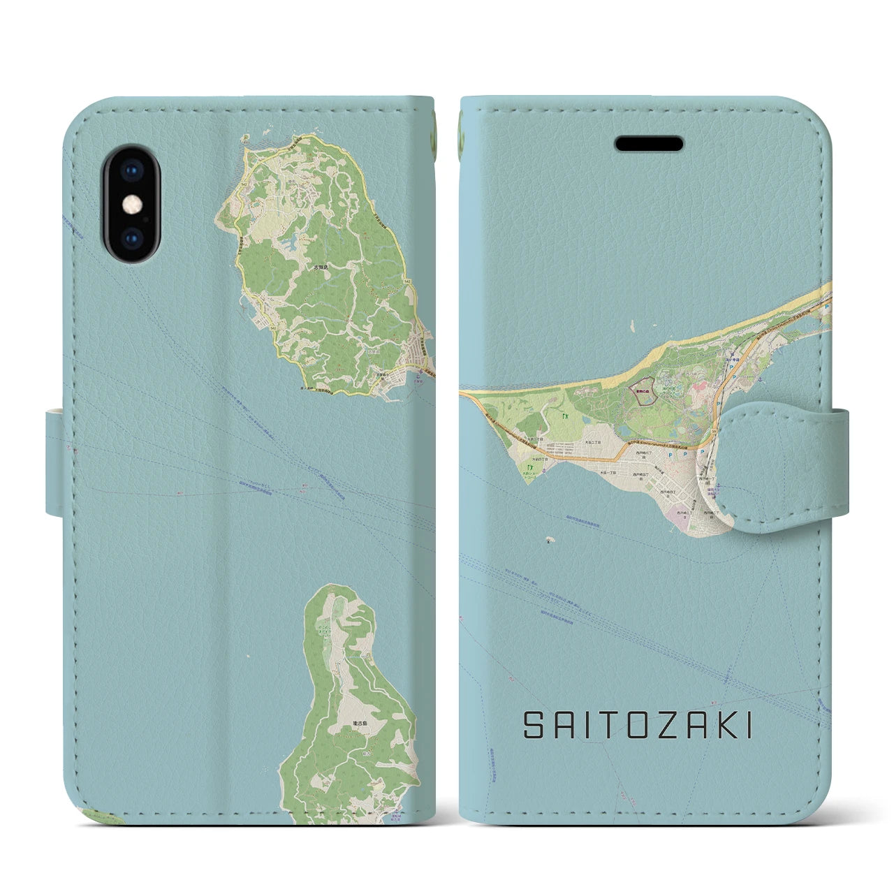 【西戸崎(福岡県)】地図柄iPhoneケース(手帳タイプ)ナチュラル・iPhone XS / X 用
