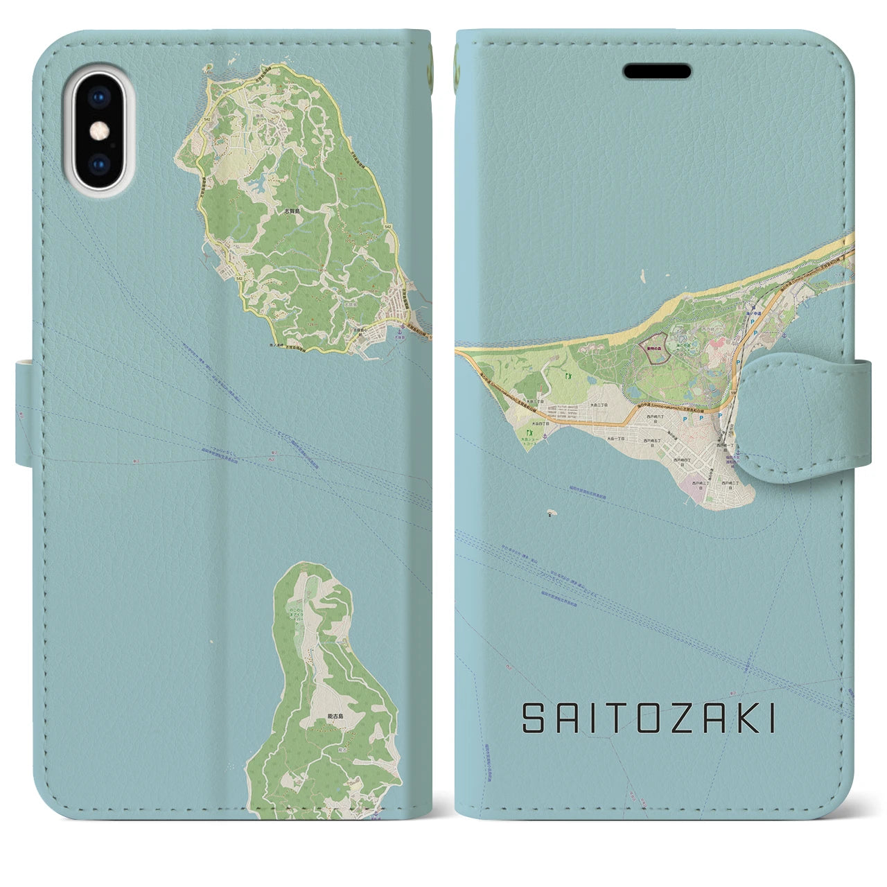 【西戸崎(福岡県)】地図柄iPhoneケース(手帳タイプ)ナチュラル・iPhone XS Max 用