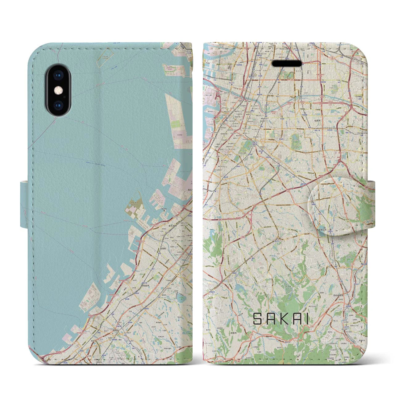 【堺2(大阪府)】地図柄iPhoneケース(手帳タイプ)ナチュラル・iPhone XS / X 用